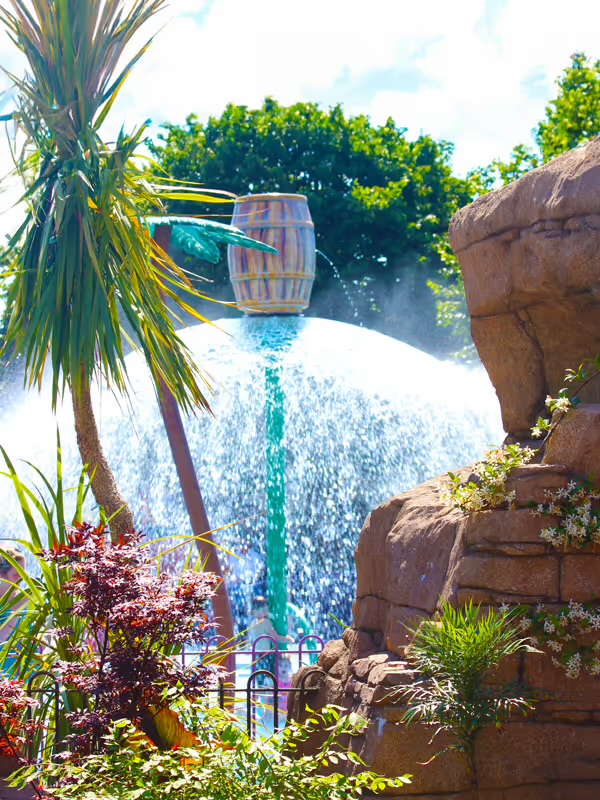 Theme park splash zone during hot weather
