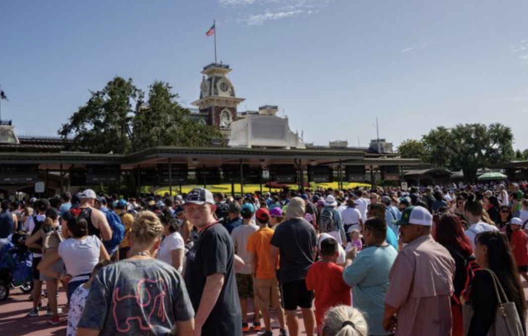 Busy queue line at a theme park