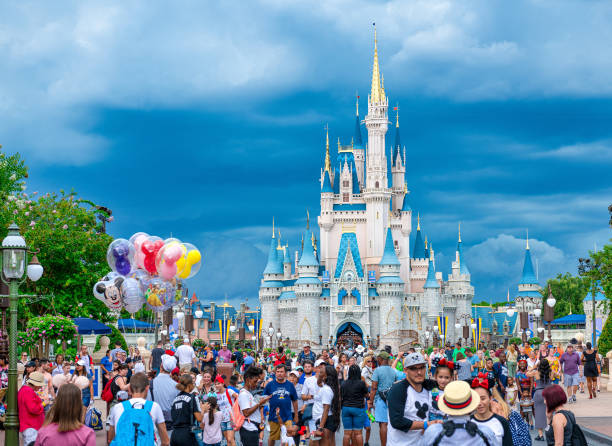 Large crowds at a theme park