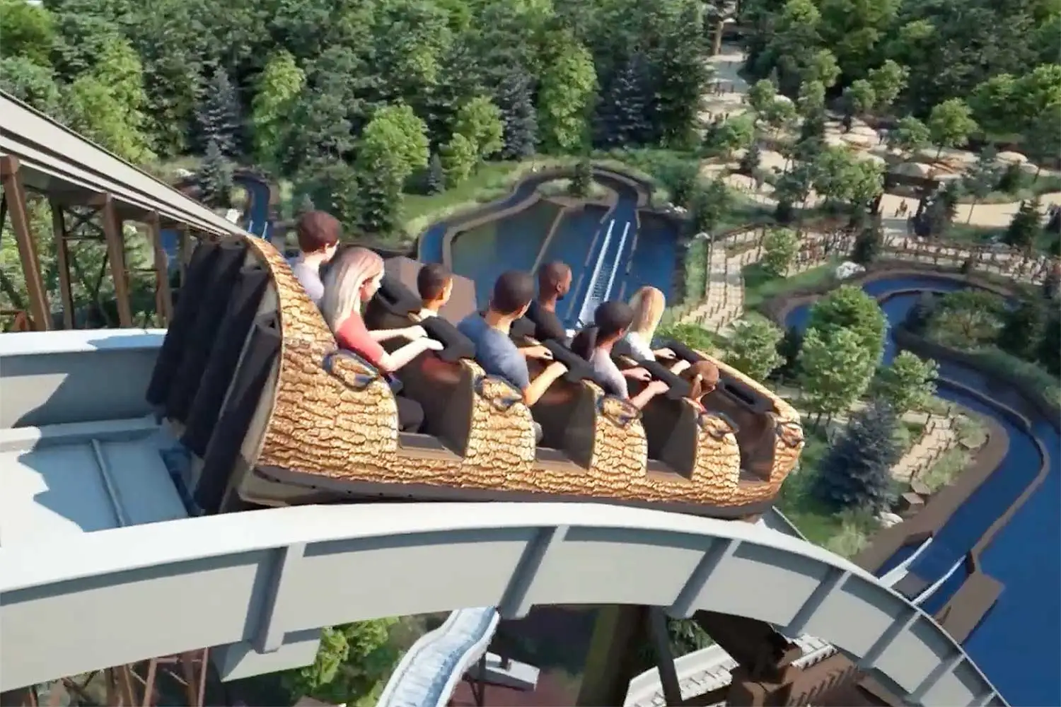 Concept artwork for Rip Roarin' Falls at Carowinds