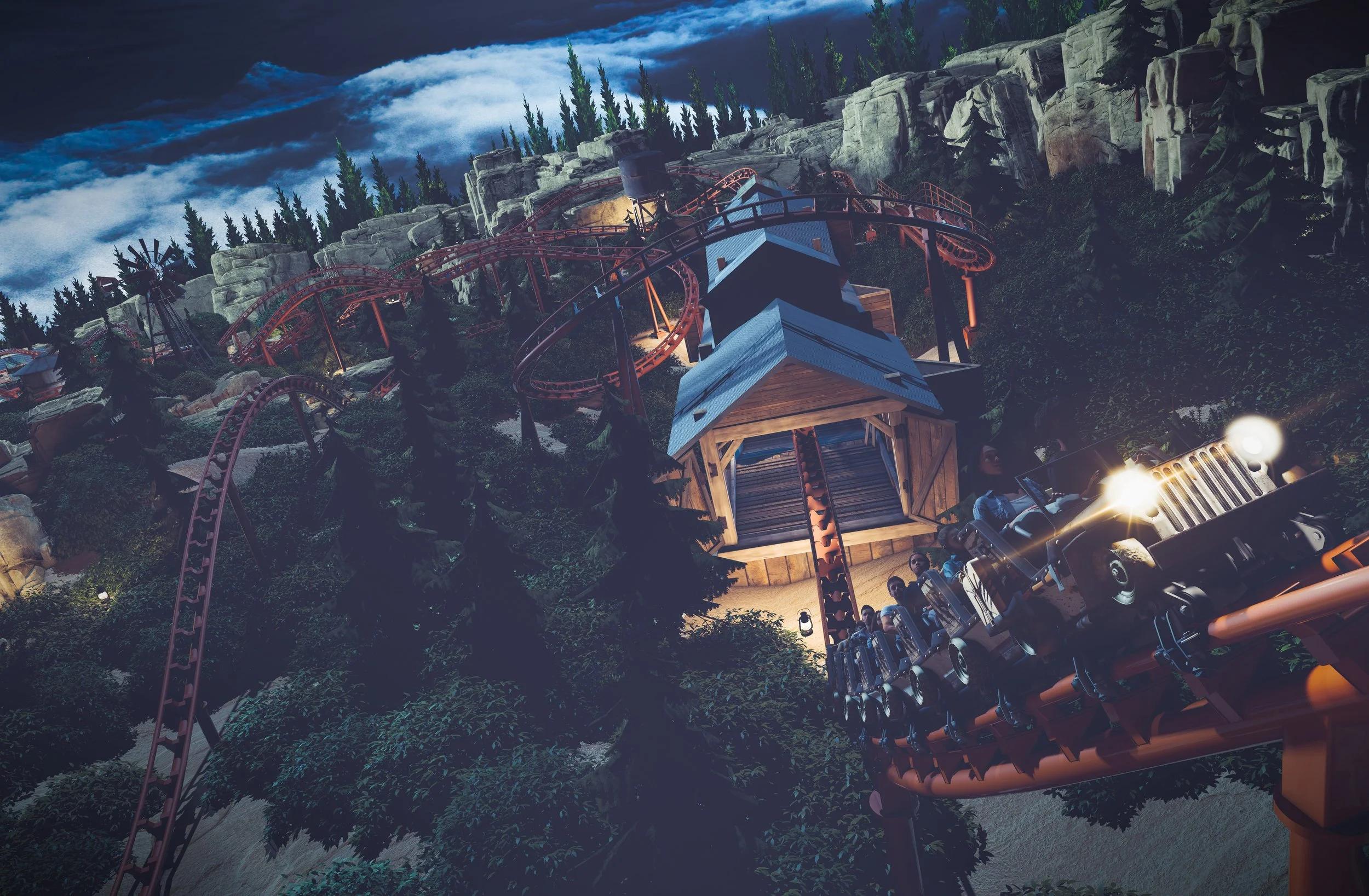 Werewolf Gorge concept artwork at Six Flags Fiesta Texas