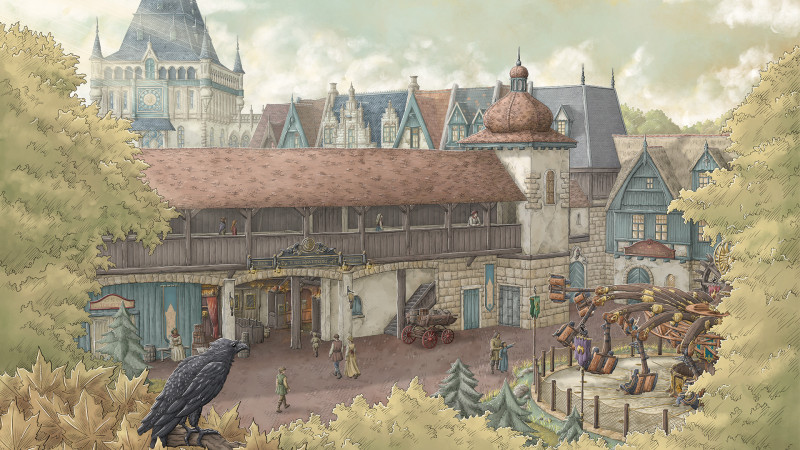 Concept artwork showing the new Ravenring attraction in the renewed Raveleijn themed area at Efteling